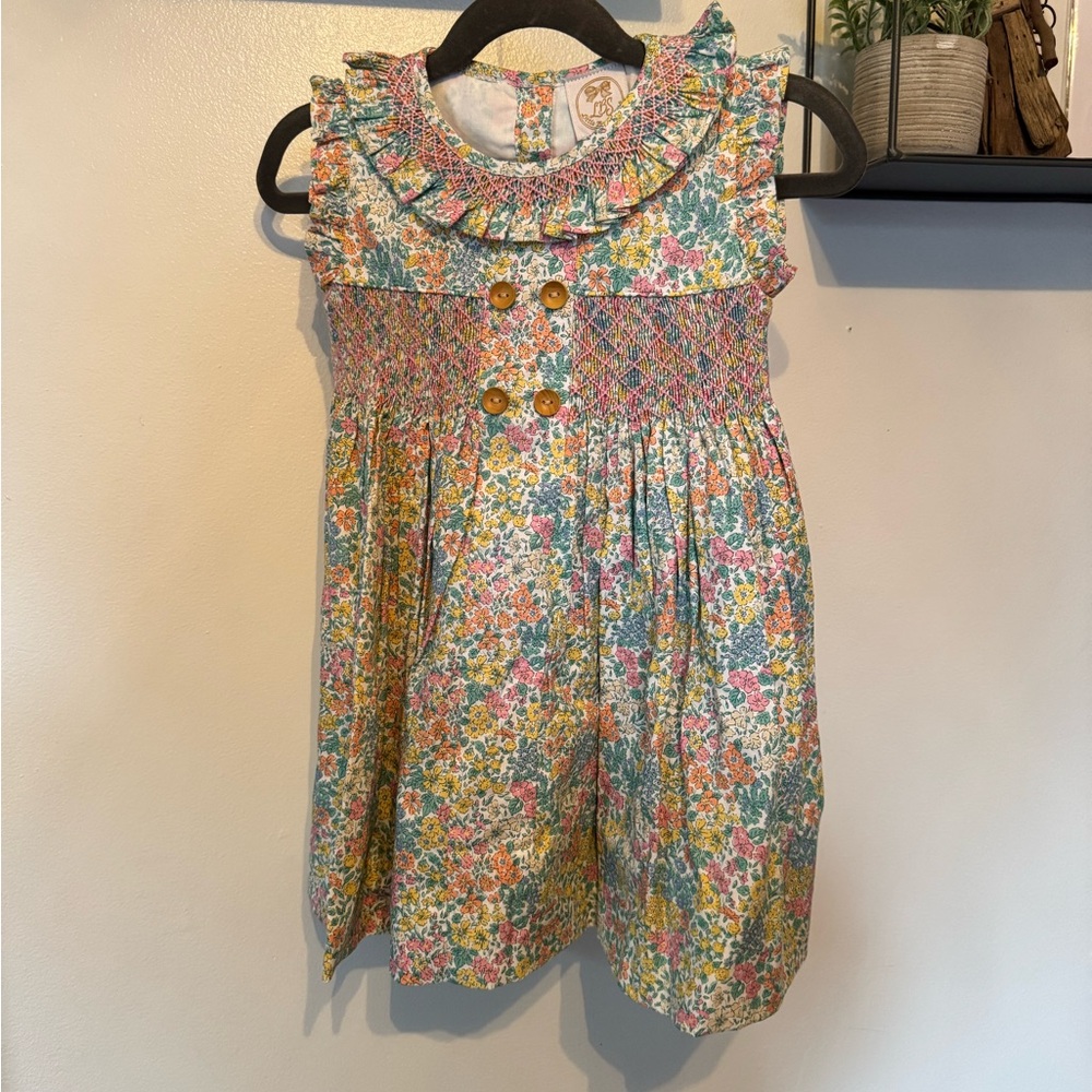 Floral Smocked Dress with Ruffle Collar